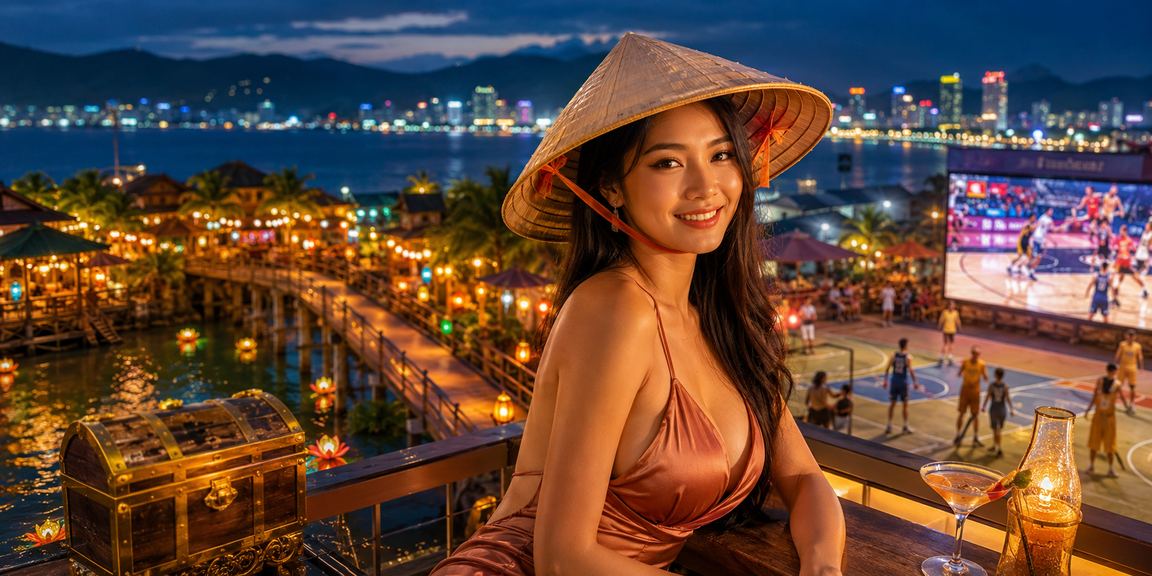 Người dùng Nha Trang đội nón lá theo dõi kèo bóng rổ bên bờ biển
